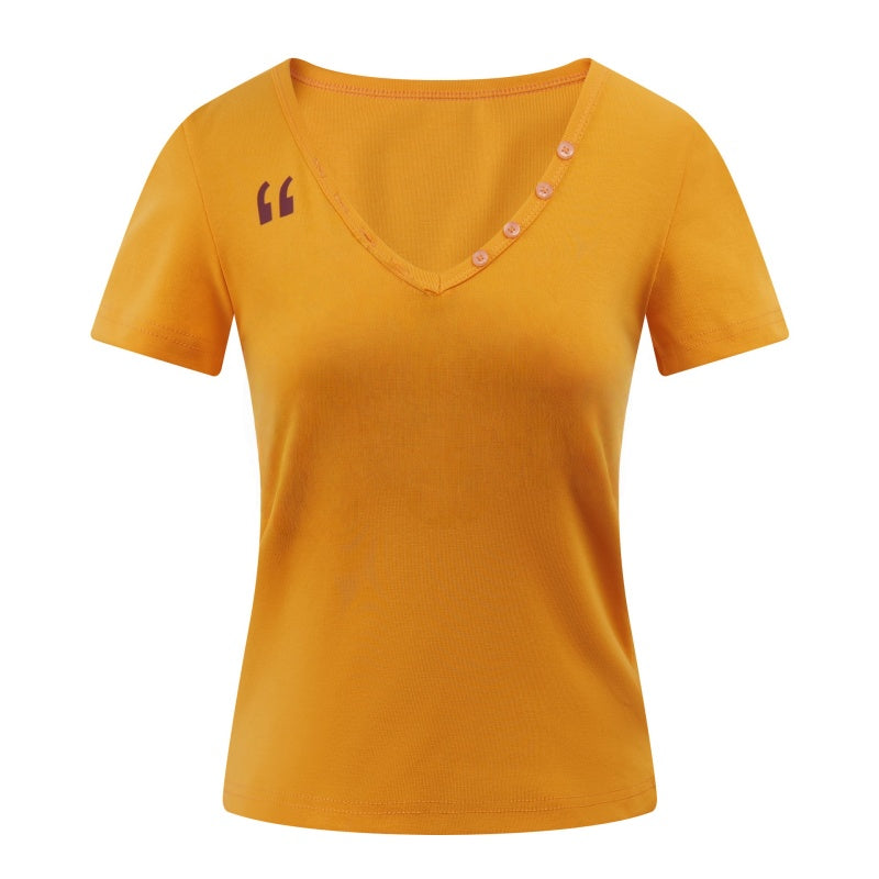 Retro Orange V-Neck Off-Shoulder T-Shirt