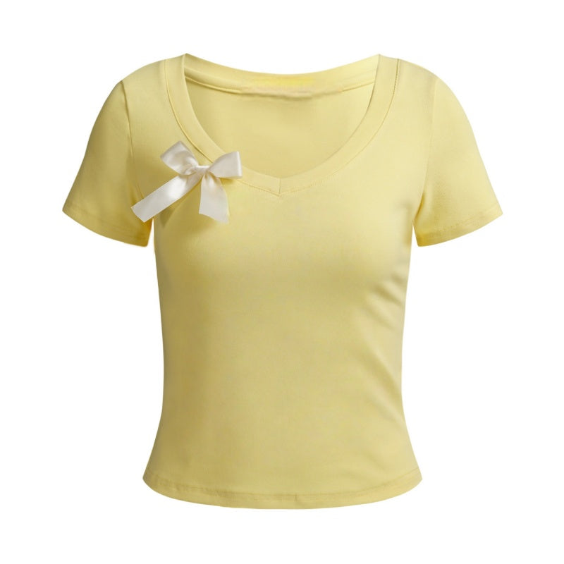 Yellow Fitted T-Shirt With Bow